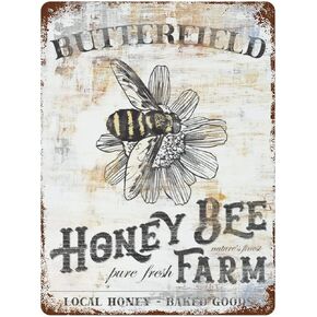 Honey Bee Farm Metal Signs Local Honey Baked Goods Rustic Large Farmhouse Sign, Custom Vintage Sign,Tin Signs Wall Art Decor, Kitchen Decor, Country Farm Sign Bee Art 12x16 inches