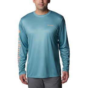 Columbia Men's Terminal Tackle PFG Carey Chen Long Sleeve, Tranquil Teal/Orange Reef Brown Trout, XX-Large