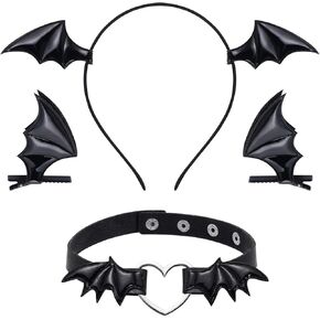 SUMERSHA 4Pcs Halloween Bat Wing Headband Bat Hair Clips Heart Leather Choker Halloween Party Cosplay Costume Accessory