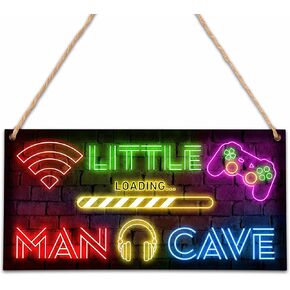 Little Man Cave, Soccer Ball Wood Sign Door Hanging Decor, Boys Decorations for Bedroom Nursery Playroom Wall Art (5"x10") -A05