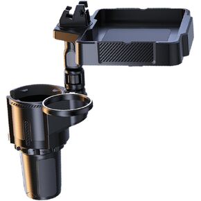 Car Cup Holder Tray - 4 in 1 Drink Holder Expander with Expandable Food Tray Table and 360° Phone Stand for Cars, Adjustable Dual Cups Holders Extender for Drive Road Trip