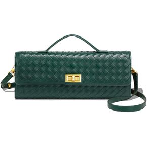 Huralona Evening Clutch Bag Woven Crossbody Handbag Square Box with Detachable Chain PU Leather Shoulder Bag for Women