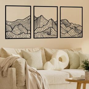 ruelen 3 Pcs Mountain Metal Wall Art Mountain Line Wall Decor Abstract Minimalist Wall Art Rustic Nature Wall Decor Hanging Sculpture for Home Bedroom Bathroom Living Room