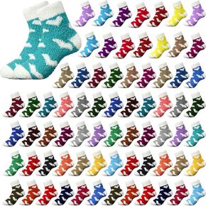Toulite 72 Pairs Homeless Fuzzy Socks Bulk for Women Christmas Winter Warm Soft Slipper Sock Girl Gift(Heart Style)