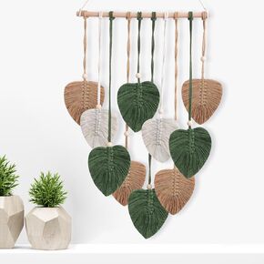 EaseMyKit Wall Hanging Decor Leaves Tapestry, Boho Wall Decor Woven Feather Handmade Yarn Tassels Leaf Macrame Wall Art Decorations for Office,Living, Bedroom, Nursery,Apartment Room,16x26 Inch(Blue)