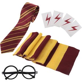 Wizard Costume Scarf Neck Tie Black Glasses Frame and Tattoos for Adult Halloween Party Witch Cosplay Accessories