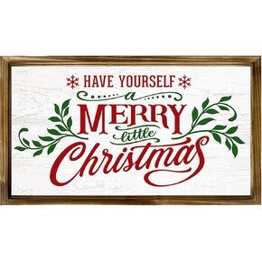 Merry Christmas Small Christmas Wall Sign, Solid Wood Framed Christmas Decorations, Holiday Decorative Wood Sign - 14x8 inches
