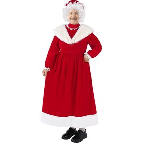 Mrs. Claus Costume Adult Women 5PCS Christmas Suit Outfit Deluxe Miss Santa Dress Red Plus Size for Xmas Party