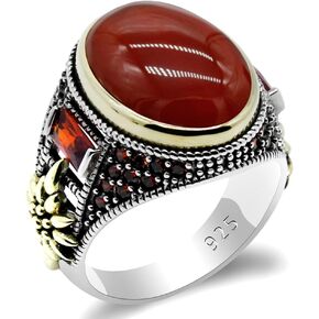 Qida Solid 925 Sterling Silver Ring for Men Onyx Stone Ring Turkish Handmade Agate Silver Luxury Vintage Men's Ring