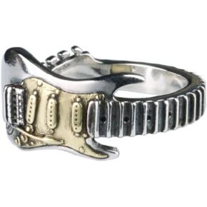 HUKQBUNX 925 Sterling Silver Men's Fashion Opening Electric Guitar Music Personality Hip hop Rock Style Domineering Ring