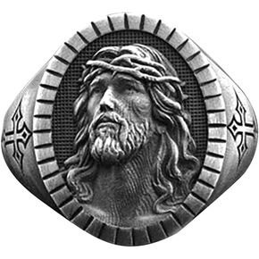 OIDIMS الرجال يسوع رئيس الدائري الكاثوليكية المسيحية الصليب خمر Signet الرجعية الدينية تميمة المعمودية العصابات الهيب هوب السائق مجوهرات هدية للرجال النساء عيد الأب الملحقات