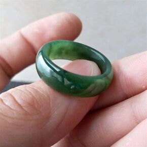 CAOMIAN Natural Green Nephrite Narrow Band Ring Canadian Jade Greenstone Jewelry Gift (Ring Size : 9)
