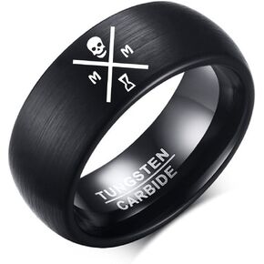8MM Tungsten Carbide Jewelry Memento Mori Signet Ring Comfort Fit Band For The Practicing Stoic Skull Head Ring Comfort Fit Band, Black