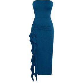 SOLY HUX Women's Strapless Tube Dresses Casual Summer Sun Dress Irregular Design Bodycon Maxi Dresses