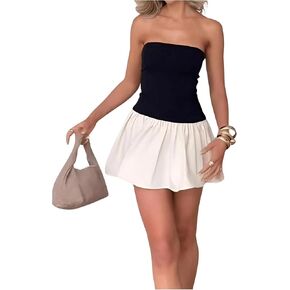 Milumia Women's Color Block Strapless Ruffle Hem Mini Tube Dress