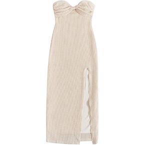 Floerns Women's Strapless Tube Dress Twist Bust Vacation Slit Hem Long Dresses