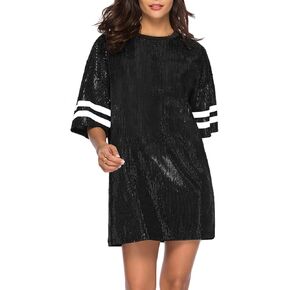 CUTUBLY Women Sequin T-Shirt Sparkly Sequin Short Dress Casual Loose Shiny Glitter Cocktail Birthday Party Club Night Out