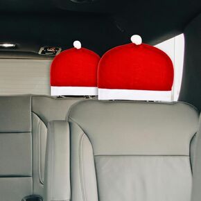 Christmas Car Seat Covers Set of 2 Santa Claus Hat Car Seat Cover Funny Christmas Car Headrest Covers New Years Xmas Car Seat Head Rest Cover for Car Decoration Xmas Vehicle Headrest Cover Protector