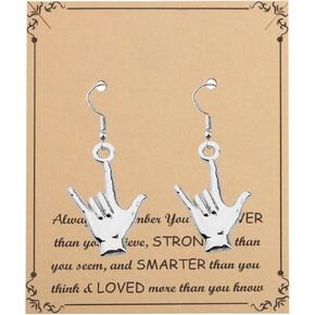 FUSTMW ASL Necklace I Love You Hand Sign Language Charm Pendant Necklace Sign Language Jewelry Interpreter Gift ASL Jewelry Gift for Deaf (ASL Earring)