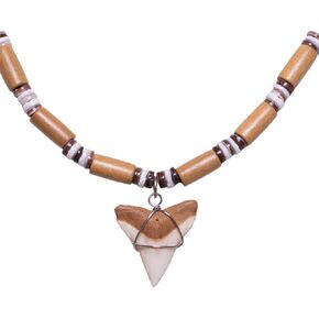 BlueRica Shark Tooth on Coconut Shell Beads Necklace (18" 3U)