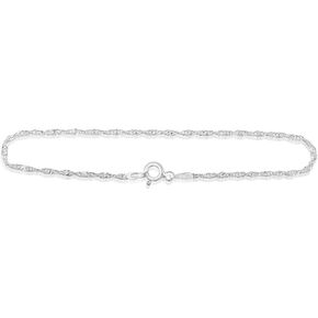 KEZEF 2mm Twisted Curb Chain - Sterling Silver Singapore Twisted Bracelet & Anklet Italian Curb Chain - Premium Finish - Elegant Design Twisted Rope Chain - Ideal Twisted Bracelet & Anklet for Women - 7" - 11"