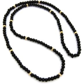 Jet Black, Brown Tone 6mm 30" Wooden Bead Metal Connect Ball Bead Necklace
