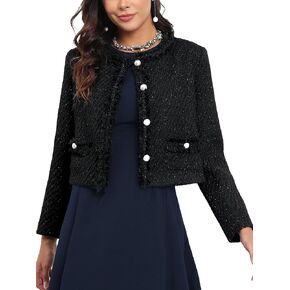 M.Infisavo Tweed Blazer Jackets for Womens with Pockets, Cropped Long Sleeve Open Front Collarless Elegant Casual Cardigan in Kuwait