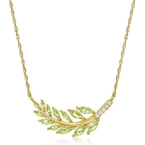 Ross-Simons 1.20 ct. t.w. Peridot Leaf Necklace With Diamond Accents in 18kt Gold Over Sterling. 16 inches