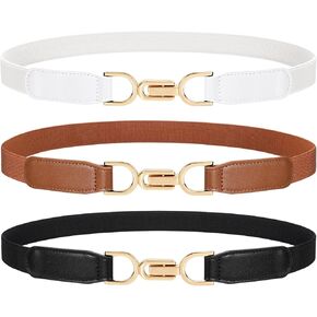 LEACOOLKEY 3 Pack Women's Stretchy Waist Belts Retro Ladies Alloy Buckle Elastic Belt for Dresses