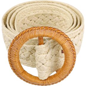 Women's Vintage Round Buckle Woven Belts Boho Waist Belt for Dress
