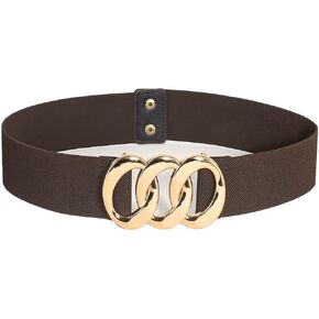 YOU&M Women's Elastic Gold-Chain Buckle Wide Stretch Waist Belts for Dresses