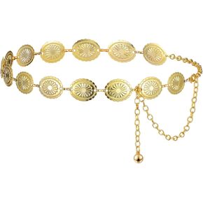 Women Metal Chain Belt, Western Concho Belts Hollow Out Daisy Cowgirl Gold Belt for Women Dresses Jeans Sweater