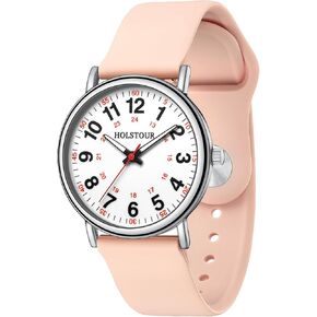 Nurse Watch for Healthcare Professionals, Students, Women and Men, Clear and Easy to Read, Luminous Dial, 12/24 Hour Military Time Display with Second Hand, Colored Silicone Strap