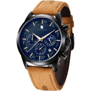 SAPPHERO Mens Watches Watches for Men Analog Watch Waterproof Watch Quartz Chronograph Date Display Leather Band Men's Wrist Watches Casual Business Gifts for Men Fashion Designer Mens Dress Watch
