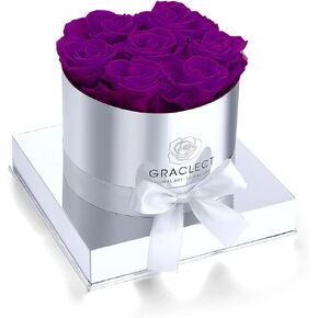 7-Piece Preserved Roses in a Box for Delivery Prime - Forever Flowers - Immortal Roses Birthday Gift for Her - Christmas & Valentines Day Gifts for for Mom/Girlfriend/Wife/Grandma - Purple