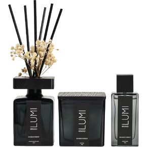 Luxury Aroma Gift Set - Scented Oil Reed Diffuser (200ml), Scented Wood Wick Soy Candle (200g), Aroma Room Spray (50ml) - Includes Dried Flowers, 8 Reed Sticks - Home Fragrance (Peony Garden)