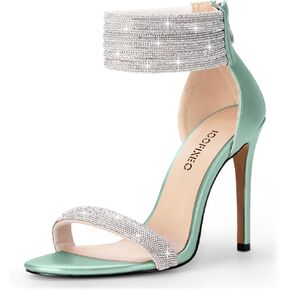 100FIXEO Sexy High Heeled Rhinestone Sandals Elegant Open Toe ankle strap Stiletto Heel Wedding Dress Shoes