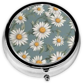 Pill Box, Small Pill Organizer with 3 Compartments and Mirro, Cute Round Portable Travel Metal Pill Case for Pocket or Purse, Privacy-Protecting Medicine Box-Dark Night Moon Flower Cat