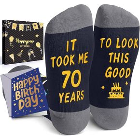 HAPPYPOP 70th Birthday Gifts Ideas - Socks for 70 Year Olds, 70th Birthday Gifts with Greeting Card for Him Her, Best Gifts for 70 Year Old Man Woman In Black