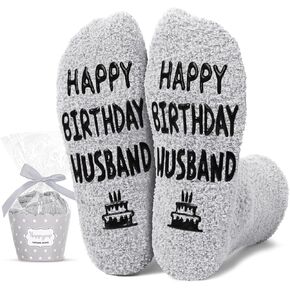 HAPPYPOP Fuzzy Birthday Gifts For Him - Birthday Gifts For Dad Uncle Brother Husband Grandson, Grey Father Socks