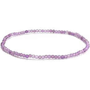 JM Design 2 Pieces Per Bag 2mm Trendy Real Healing Amethyst Crystal Faceted Round Beads Beaded Elastic Bracelet 7.5'' Length for Women Men