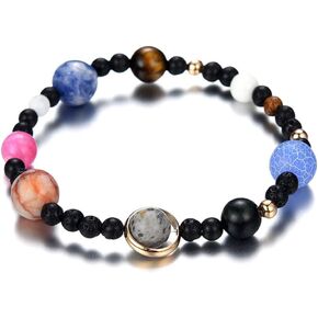 Women Solar System Bracelet Stretch Bracelets Universe Galaxy The Eight Planets Guardian Star Natural Stone Beads Bracelet Bangle Gifts for Women