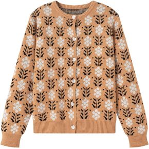 FindThy Women’s Y2K Floral Print Cardigan Long Sleeve Crewneck Button Up Knit Sweater Cardigans
