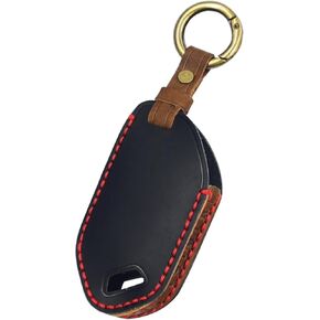 Key Fob Cover for Kia Telluride Accessories 2023 2024 2025, for Sorento EV9 2024 2025 Key Fob Case, Leather Key Holder Shell, Remote Smart Key Protector 5 Buttons (Black, Brown Stitching)