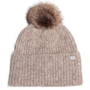 WKF Wool Blend Womens Winter Knitted Beanie Hat with Faux Fur Pom, Warm Knit Skull Cap Beanie for Women