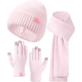 Hat Scarf And Gloves Set For Women,Womens Winter Beanie Hats Long Scarf Scarves Knit Touchscreen Gloves For Cold Weather