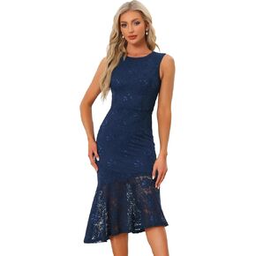 Allegra K Lace Dress for Women's Asymmetric Mermaid Sleeveless Bodycon Evening Cocktail Dresses