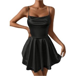 SHENHE Women's Open Back Layered Flowy Criss Cross Strappy Backless Sexy Party Mini Dress
