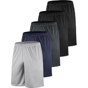 Mens Shorts 5 Pack Mesh Athletic Basketball 7 Inch Inseam Lightweight Drawstring Elastic Waist