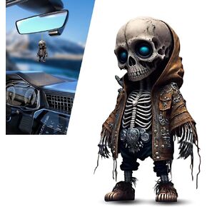 1 PC Car Halloween Skull Pendant, Acrylic Horror Skull Statue Decoration, Rearview Mirror Swinging Ornament Accessories, Universal for Most Cars (Black #02)